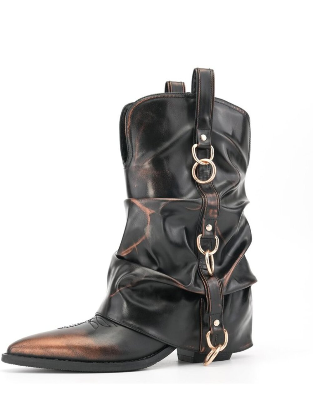 Women's Mid Calf Cowboy Boots Pointed Toe Western Cowgirl Boots Slouchy Pull On
